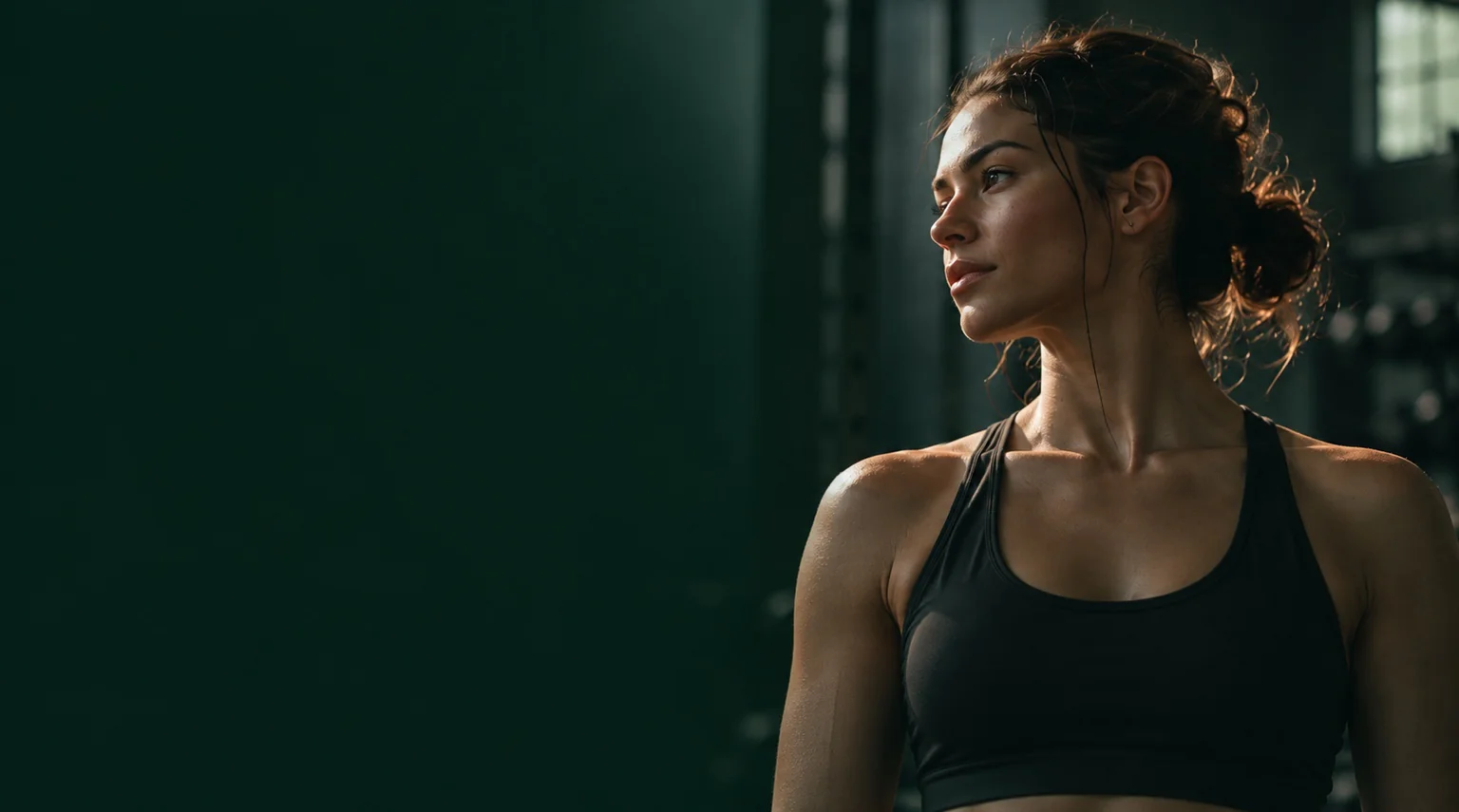 O femeie în echipament de antrenament, într-o sală de fitness.
