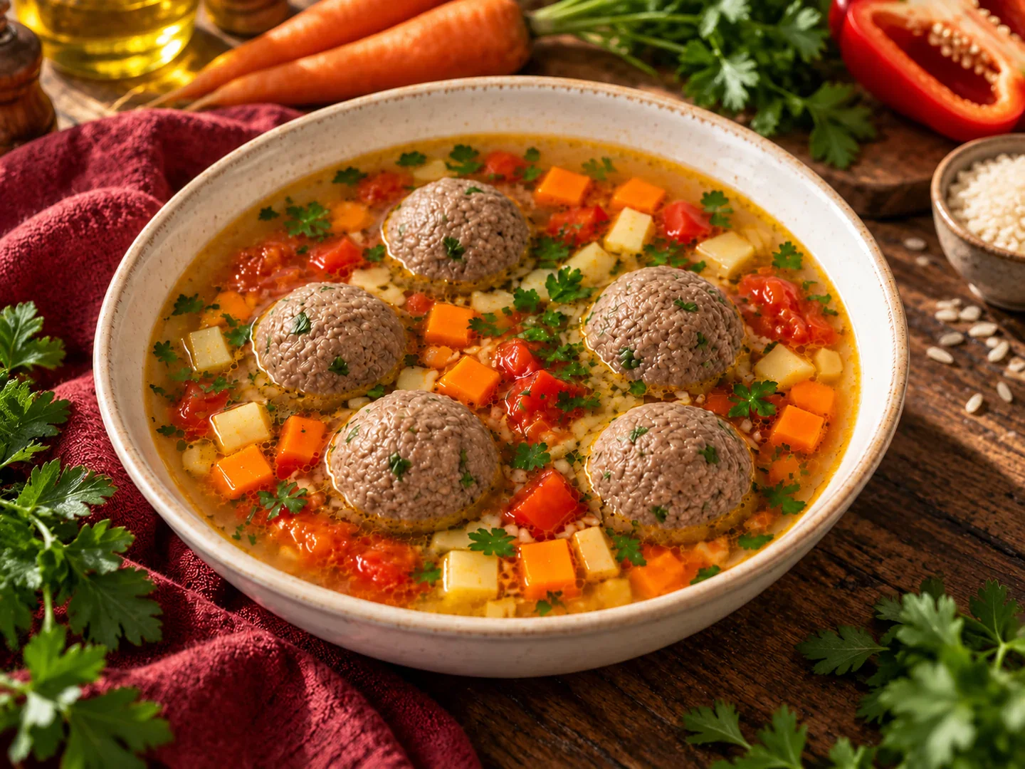 Ciorbă de perișoare cu legume și verdeață.