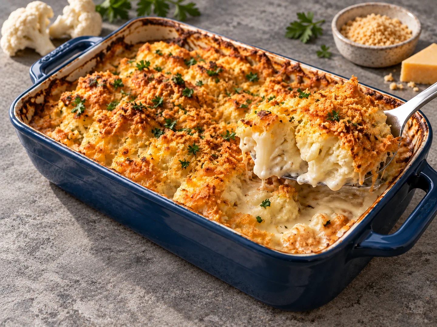 Conopidă gratinată — preparatul final