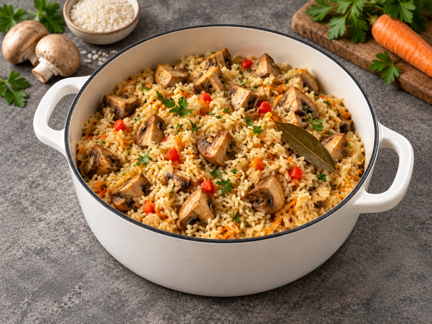 Pilaf de orez cu ciuperci — preparatul final