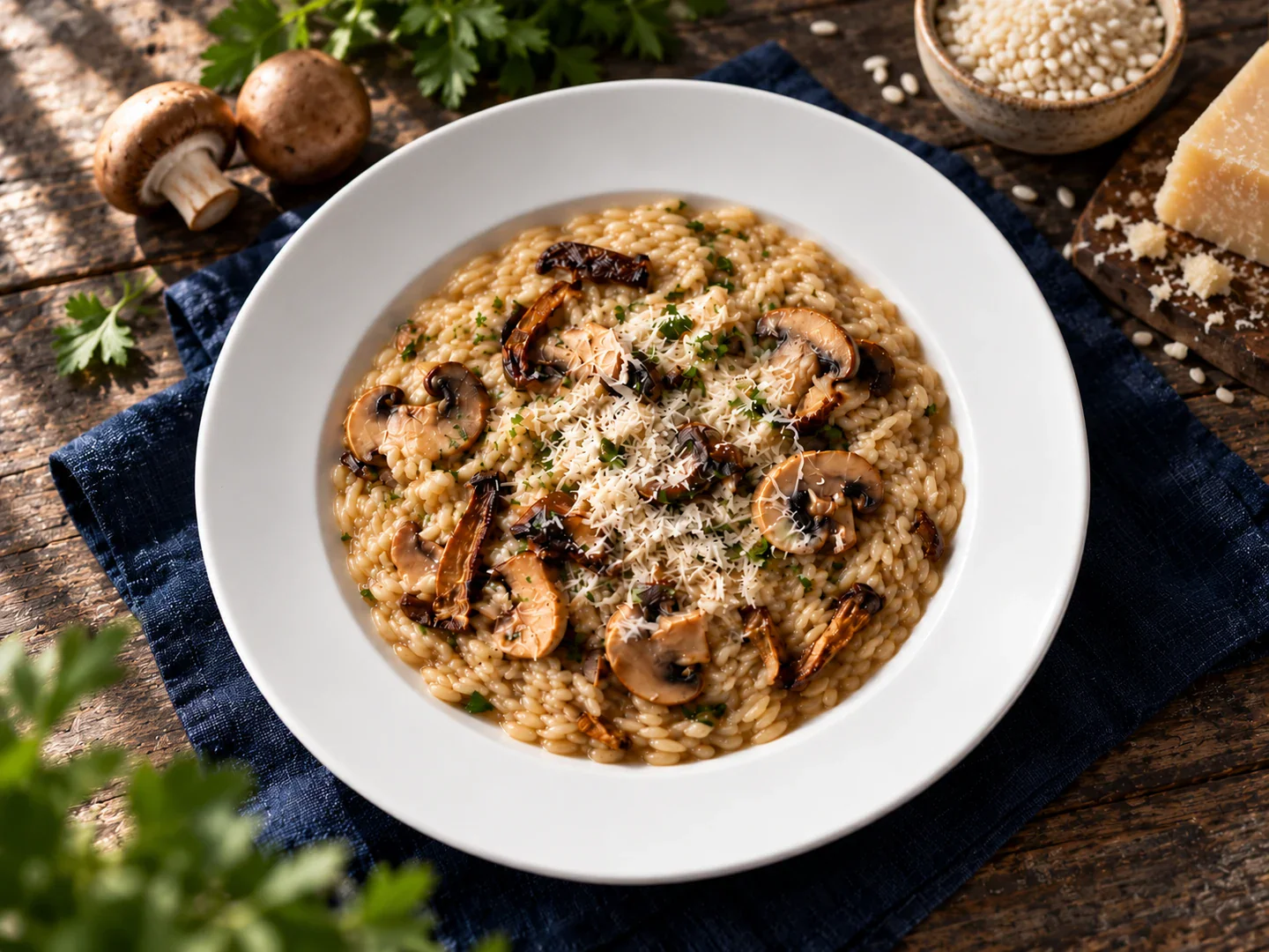 Risotto cremos cu hribi, ciuperci și parmezan.