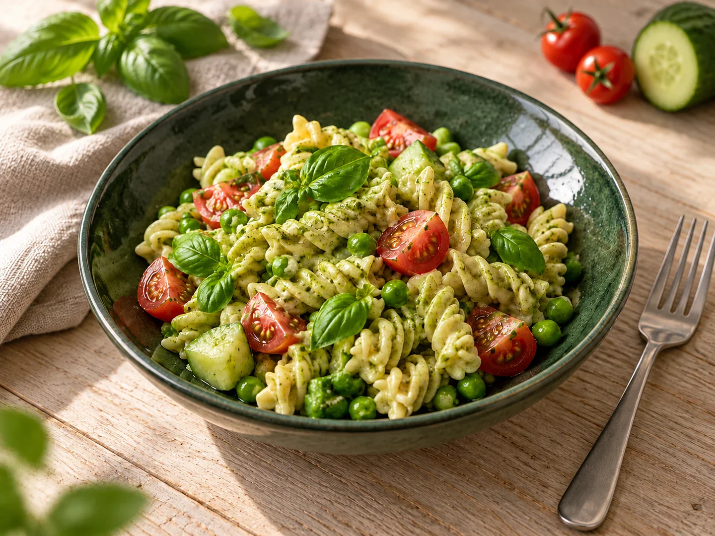 Salată de paste cu pesto și legume — preparatul final
